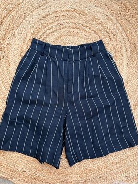 Sophie Rue Navy Pinstripe High-Waist Shorts